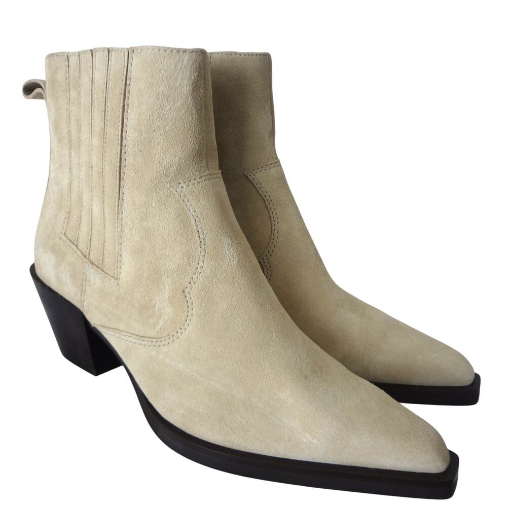 Rag & Bone Beige Cream Suede Western Boots Ankle Snip Toe Womens 38.5 US 8.5